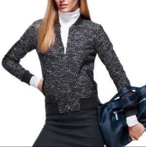 J. Crew Speckled Black Tweed Bomber Jacket